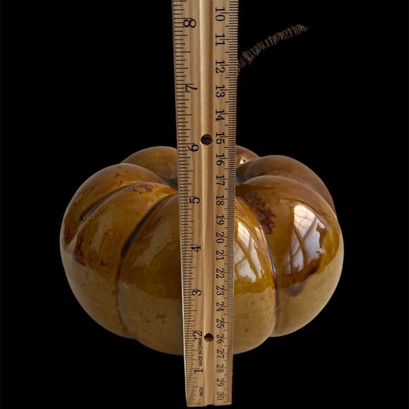 Pier 1 Glazed Ceramic Copper Wire Stem Large Pumpkin Fall Halloween Decor - Picture 3 of 3